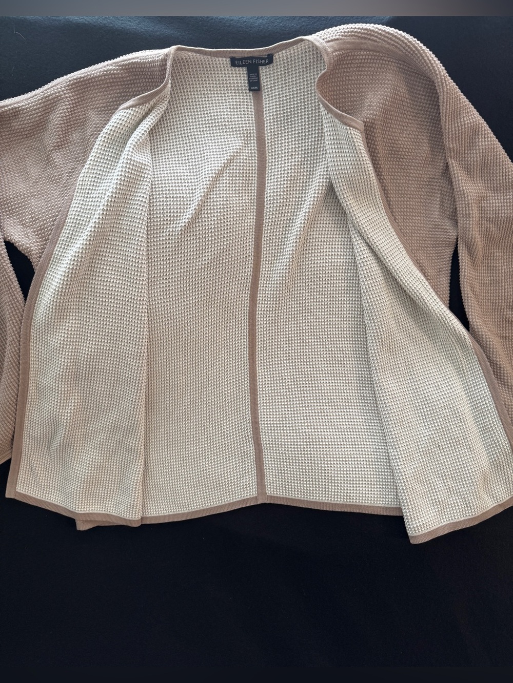 Eileen Fisher Waffle Tan Beige Silk And Cotton Cardigan - Picture 5 of 8